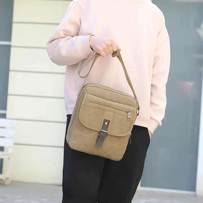 Herren Canvas-Umhängetasche, Vintage Crossbody-Messenger-Tasche mit Mehreren Fächern, Lässige Schultertasche für Reisen, Arbeit und Täglichen Gebrauch – Detail 15