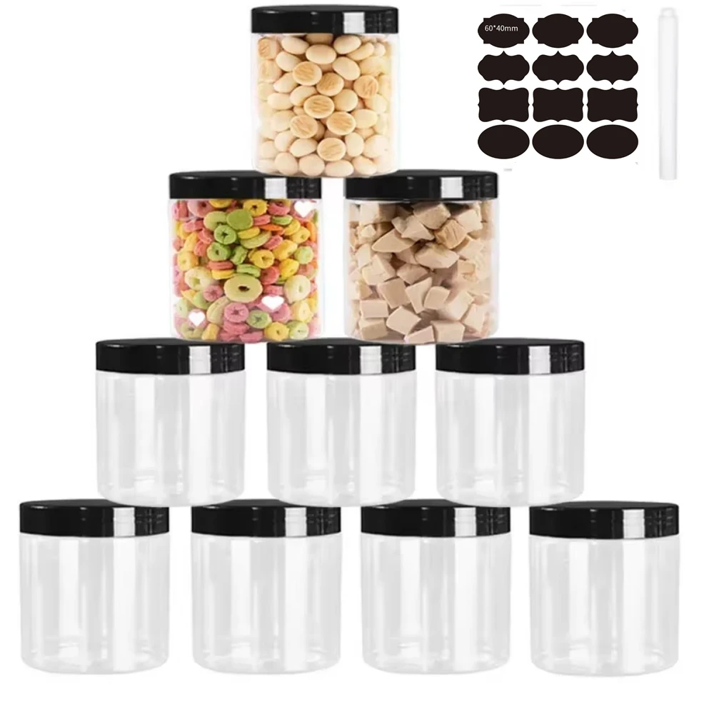 12Pcs 250ml Kitchen Empty Jar with Sticker & Pen Seasoning Dry Goods Honey Packing Jar Cosmetics Face Cream Storage Container