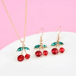 Luoluo&baby Red Cherry Earrings and Necklace for Women Personality Fashion Necklace Wedding Jewelry Birthday Gifts