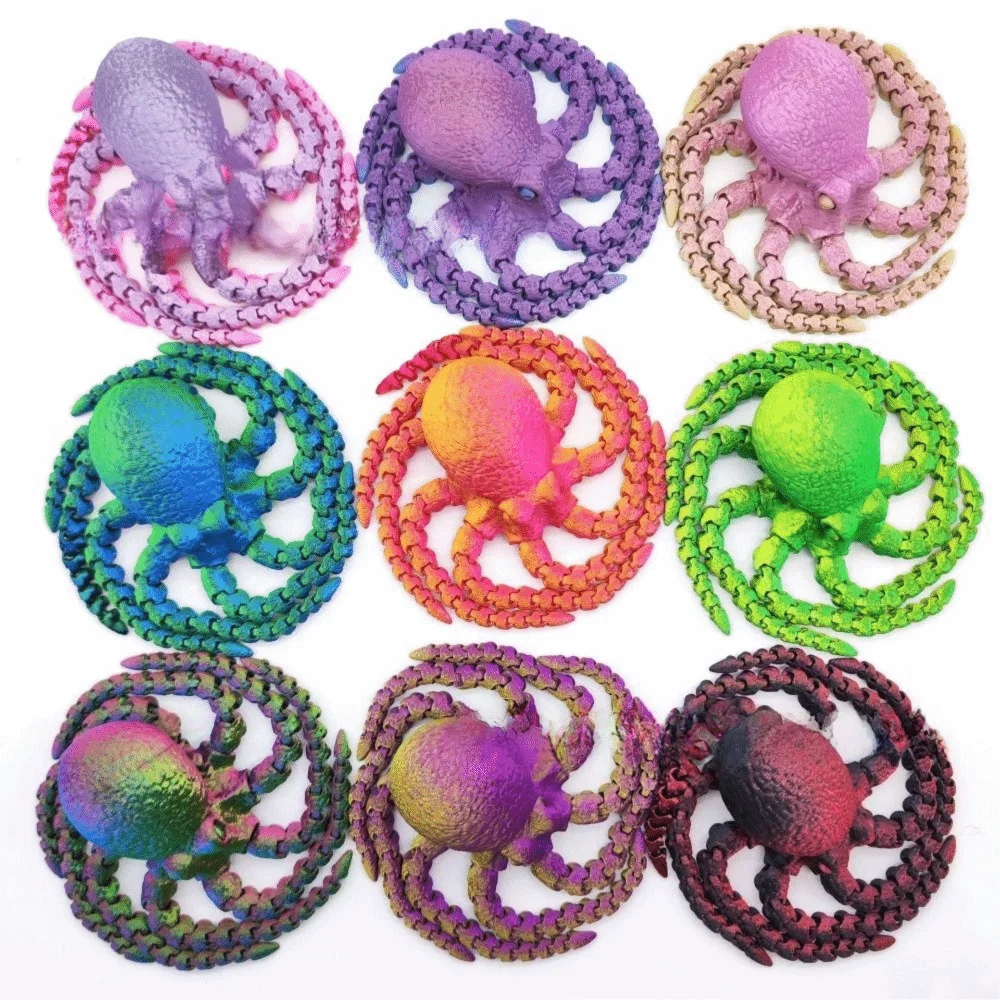 Vibrant Color 3D Printed Octopus Figurine 3D Printed Versatile Design Jointed Body Figurine Jointed Body
