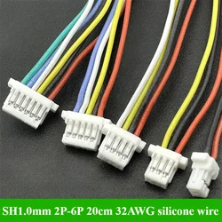 2-50Pcs/lot JST SH 1.0mm Pitch Female Socket Terminal Plug Wire Connector SH 1mm 2 3 4 5 6 Pin 20CM 32AWG Silicone Wires Cable