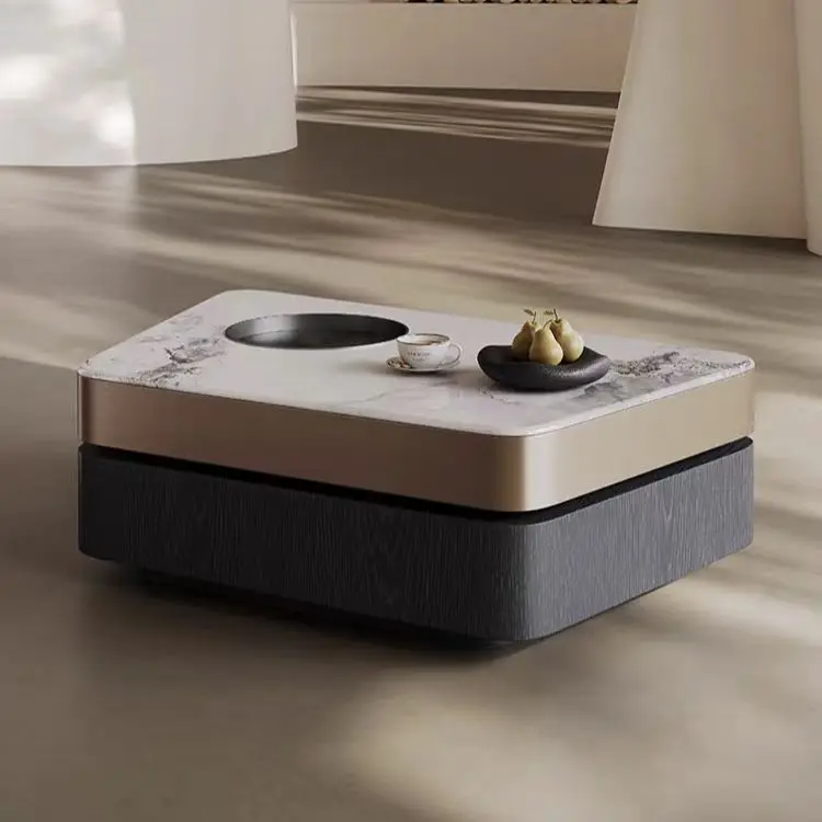 Modern coffee table with storage irregular shape rotating center table living room furniture marble coffee table