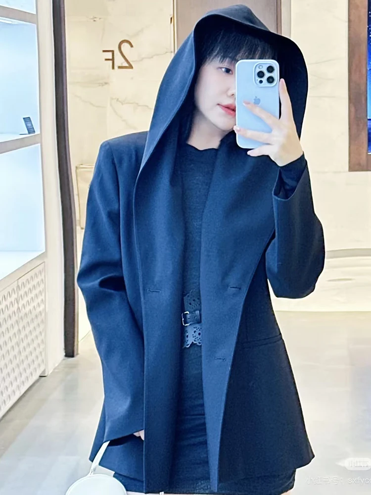 

Ladies' fashionable lapel hooded suit jacket 2025 Spring and Autumn new style, stylish waist-cinching versatile suit jacket
