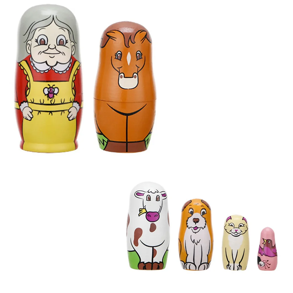 

6Pcs Matryoshka Wooden Decorative Nesting Set Exquisite Handcrafted Russian Style Art for Desktop Collection
