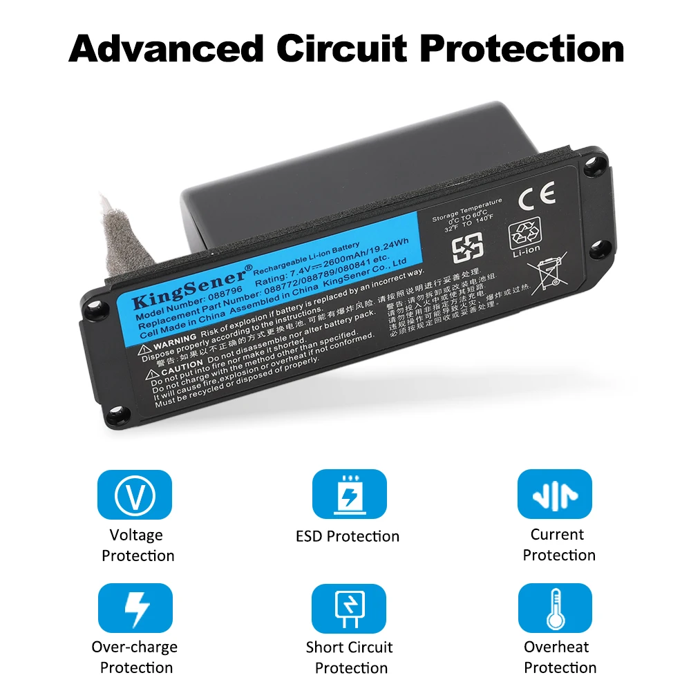KingSener 088796 088789 088772 080841 Bluetooth-Lautsprecher, kabelloser Lautsprecher, Akku für BOSE Soundlink Mini 2, 7,4 V, 2600 mAh/19,24 Wh. – Detail 2