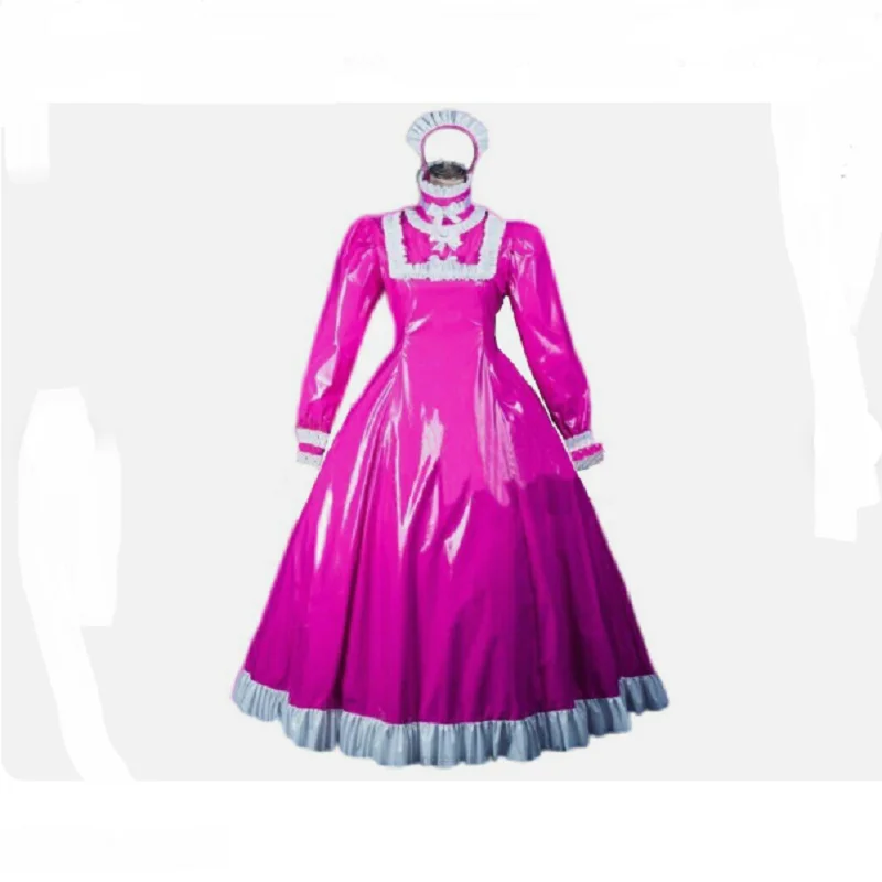 

2024 French Sissy Maid girl Lockable Long PVC Dress Cosplay Costume Tailor-made