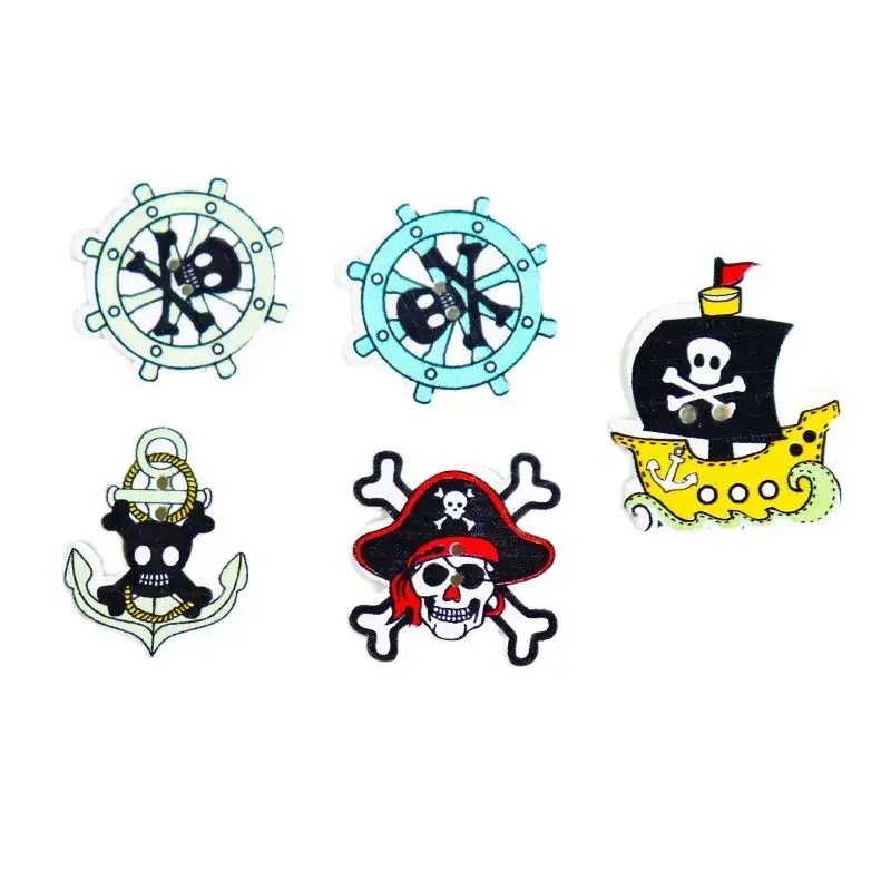 

23-35mm Sea Series Wood Button Pirate 2H Buttons for DIY Scrapbooking Clothing Halloween Fashion Garment Sewing Accessories