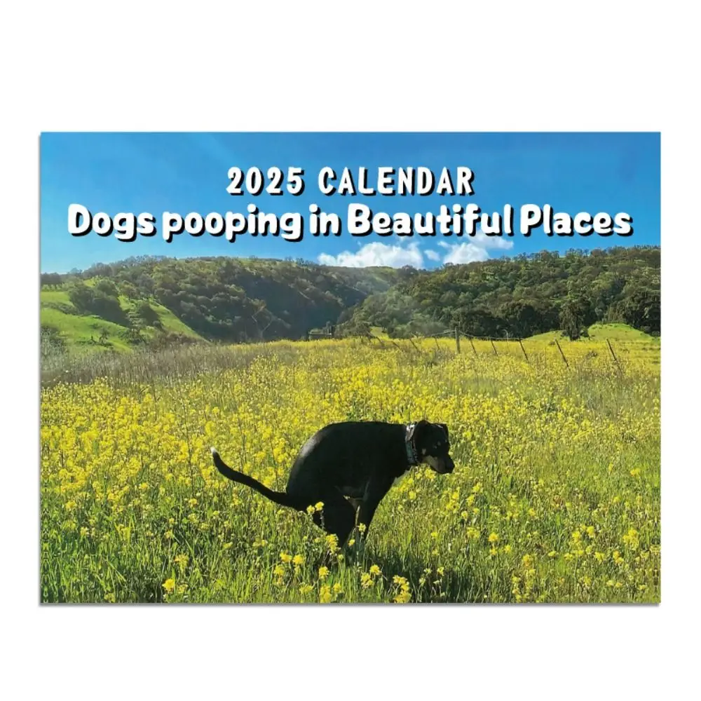 2025 Funny Pooping Dogs Wall Calendar Unique Gifts For Friends With Printed Cute Pet Dog Pattern Hanging Wall Art Prank Calendar