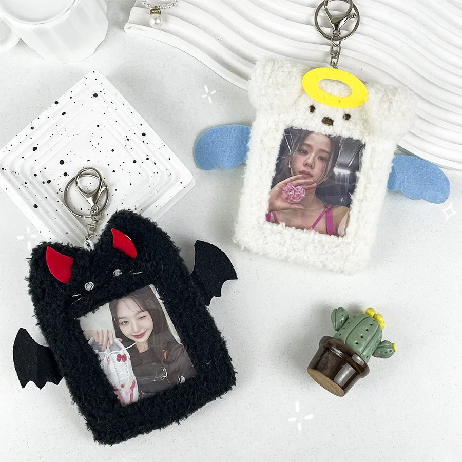 

Cute Devil Plush Card Holder School Bag Key Chain Pendant 3 Inch Postcard Creative Angel Card Nesting Doll Storage Pocket