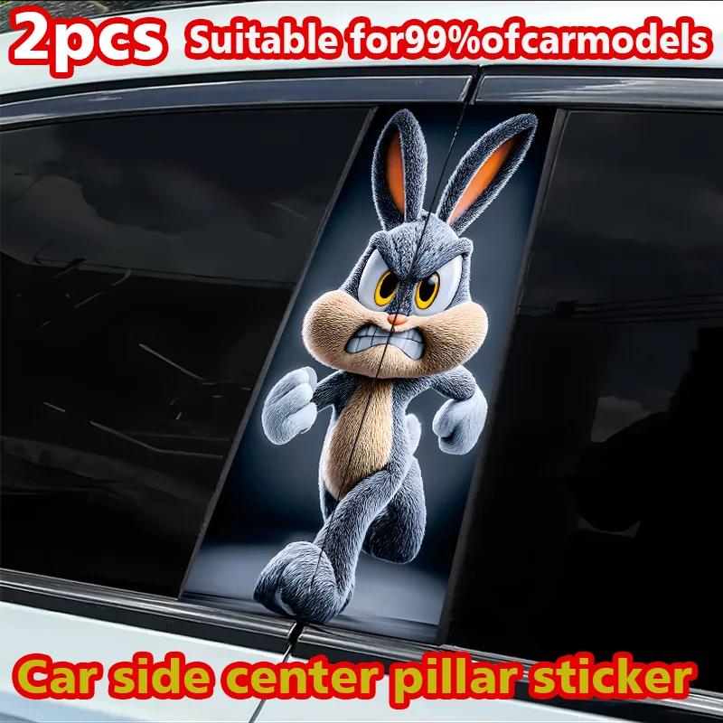 2 pieces of car B-pillar stickers Angry Rabbit Polyethylene protective film