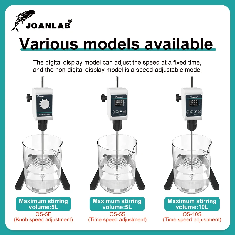 Joanlab agitador de laboratório misturador de alta potência laboratório elétrico display digital agitador suspenso 5/10l 1200rpm 110/220v OS-10S