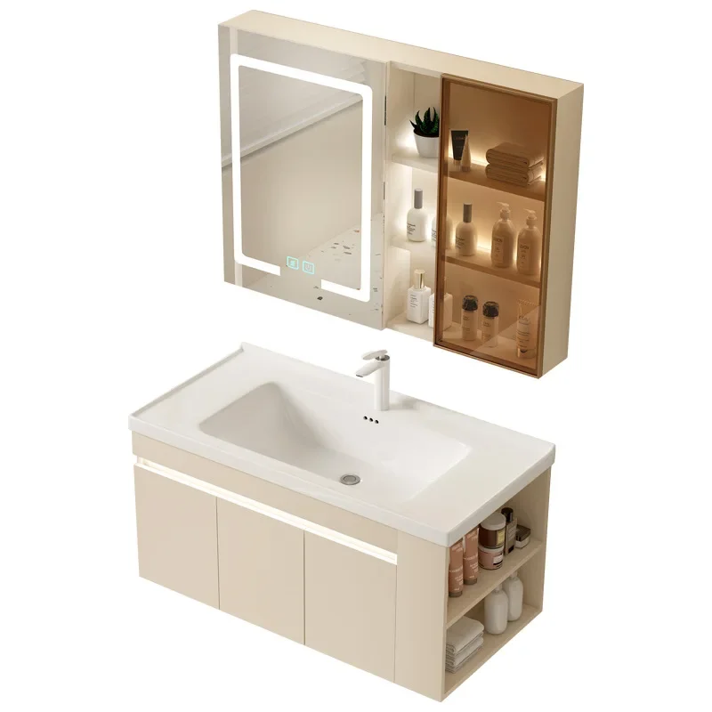 

Minimalist Cream Wind Bathroom Cabinet Combination Ceramic Integrated Basin 50cm Intelligent Modern Simple Bathroom