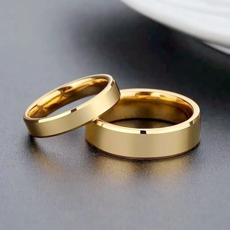 Simple 4MM 6MM Smooth Stainless Steel Couple Rings Gold Color Women Men Lovers Wedding Fashion Jewelry Engagement Gifts