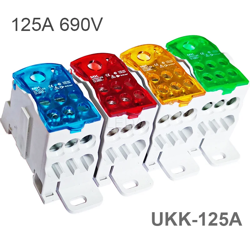 1Pcs Terminal Block UKK125A Din Rail 1 in Many Out Distribution Box Universal Electric Wire Connector Red Yellow Blue Green