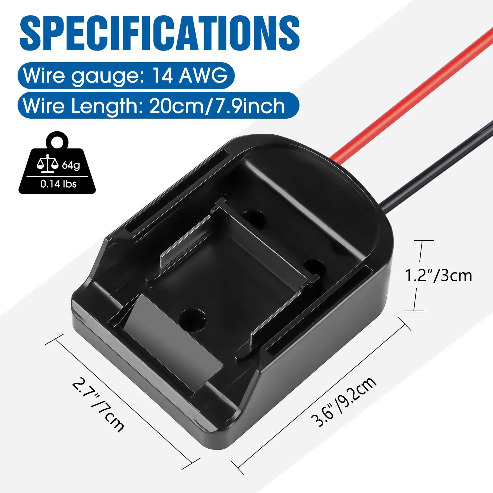 Battery Adapter For Makita 14.4-18V Li-Ion Battery Power Connector Adapter Dock Holder With 14 Awg Wires And I/O Switch DIY Tool