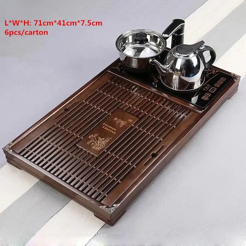 custom.Hot Sale Drainage Embedded Kung Fu Tea Set Wooden Tea Table and Ceramic Tea Tray