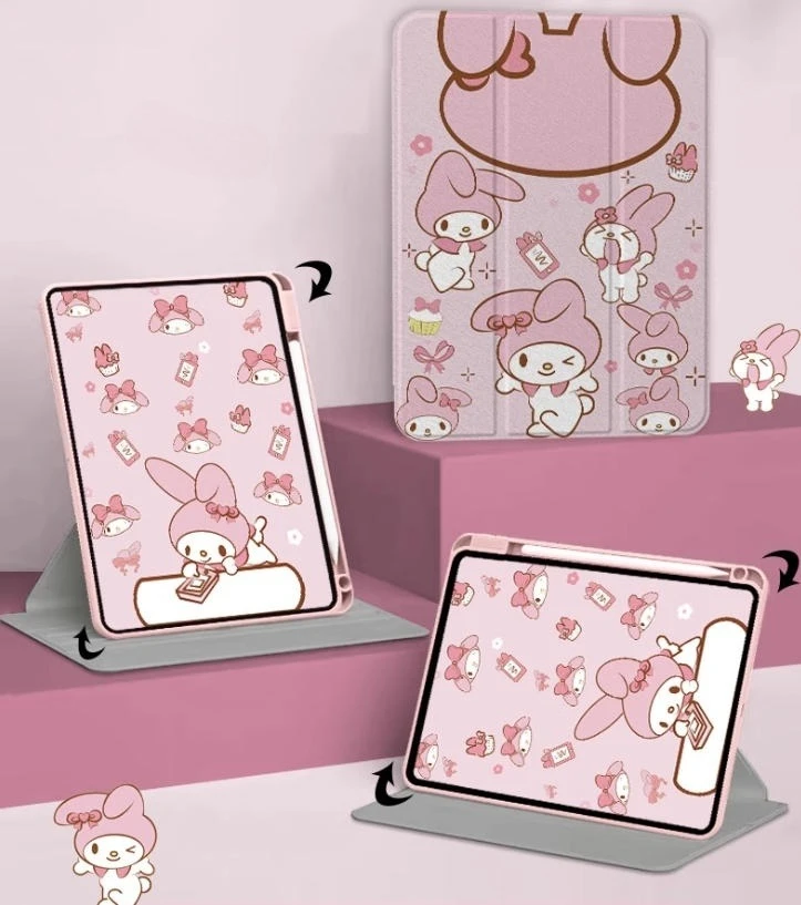 MINISO マイメロディ iPadケース iPad Air3 4 5 M2 M3 10.9インチ Pro 4 5 6 12.9インチ M4 保護ケース iPad 9/10/11 A16 11インチ タブレットカバー