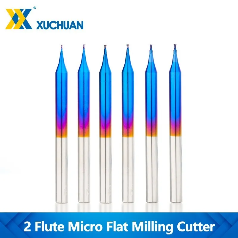 

2 Flutes Micro Mill 4mm Shank Flat Milling Cutter Carbide CNC Router Bit Nano Blue Coated Carbide End Mill Milling Bit