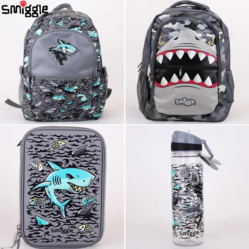 

Genuine Australian Smiggle Backpack Children'S Cartoon Animal Gray Pointed Shark Stationery Box Backpack Water Cup Student Gift