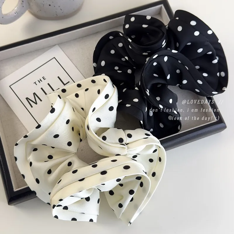 

Satin Polka Dot Ruffle Edge Large Intestine Hair Band High Sense Tie Head Rope Ponytail Hair Rope Temperament Head Flower