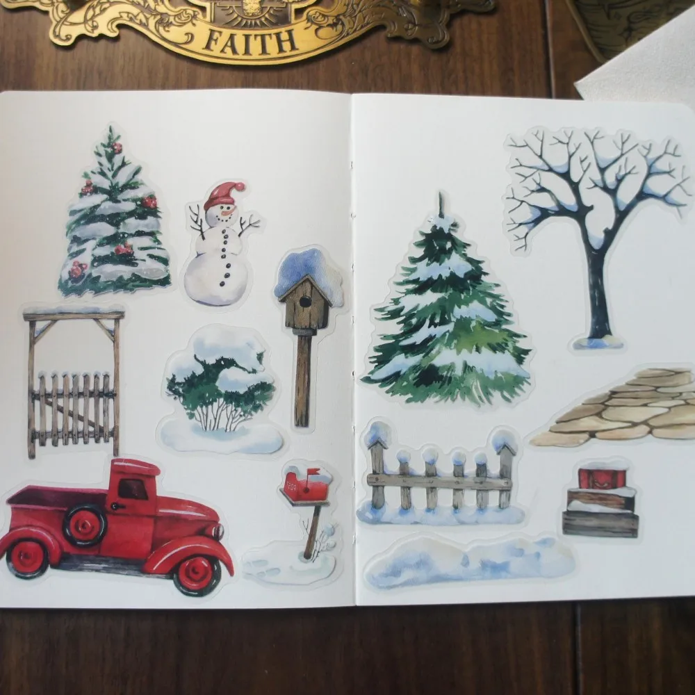 

15pcs Driving Home on Christmas Snowy Day Style PVC Sticker Scrapbooking Background DIY Gift Decoration Tag