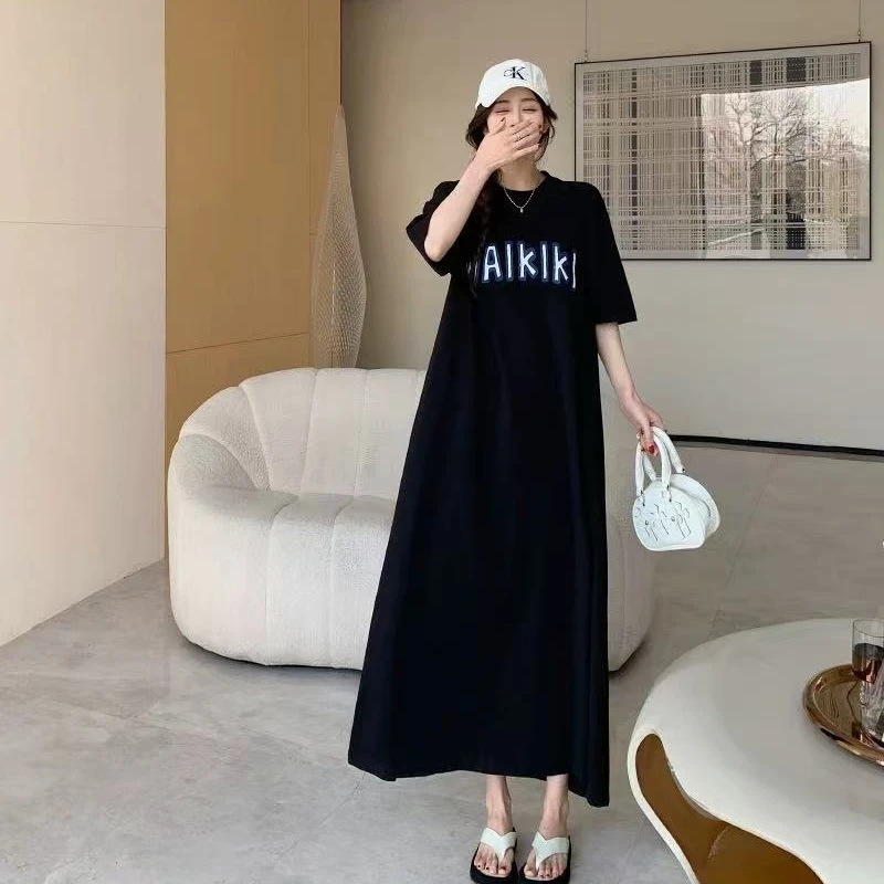 T-shirt ample mi-long ort-sav Dr coréen Sle h-ape Polyester vêtements d'extérieur d'été décontracté Faion jupe divisée