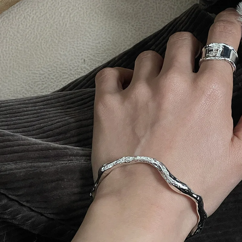 ENSHIR Silver Color Cuff Bangles Bracelets for Woman Wrist Waterproof Bangles&Bracelet Simple Jewelry Gift