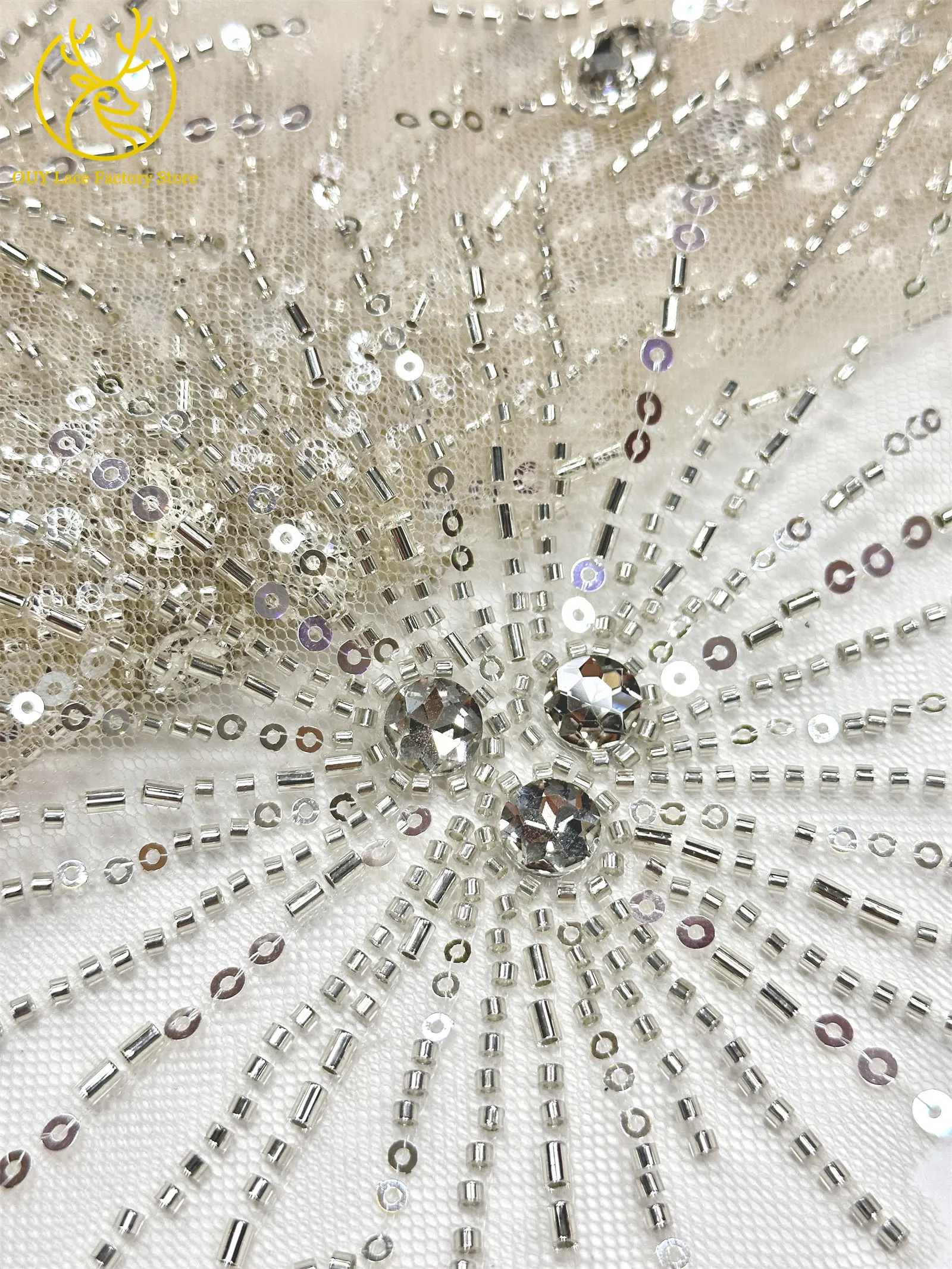 Neues Design Französische Edelstein-Spitzenstoffe 5 Meter Nigerianische Perlen-Pailletten-Spitze Afrikanischer Spitzenstoff für Hochzeitskleider – Detail 15