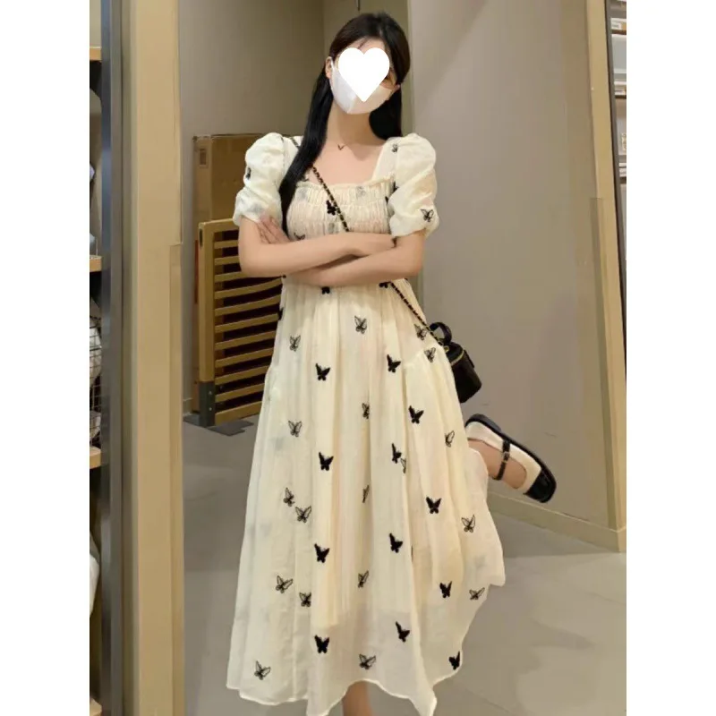 Bubble Sleeves, New Butterfly Dress, Summer New Product, Slimming Square Neck, High-end Floral Skirt, Fairy Skirt