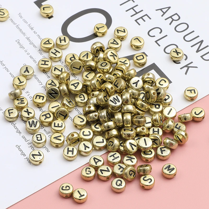 100-500PCS Gold Round Acrylic Letter Beads A-Z Alphabet Loose Beads For Jewelry Making DIY Necklace Bracelet Handmade Craft