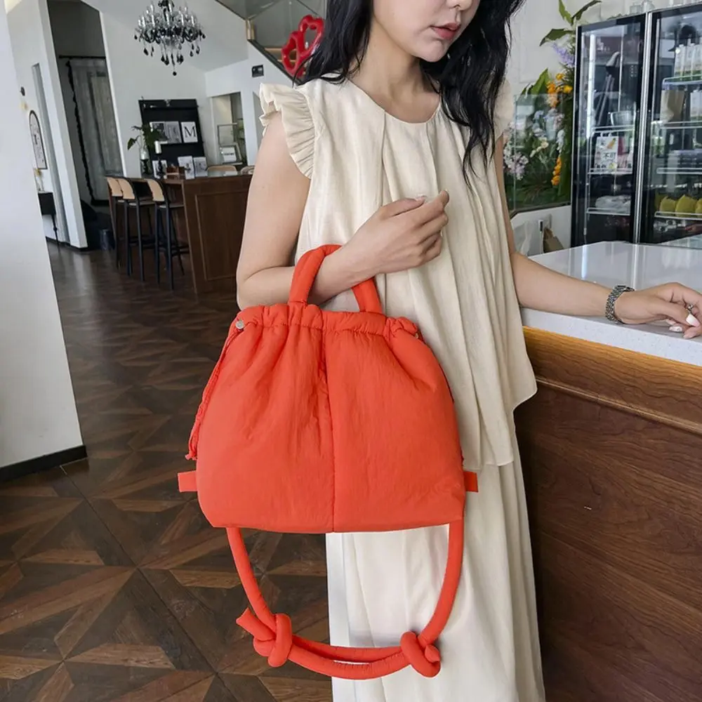 

Vintage Solid Color Drawstring Tote Bag Soft Large Capacity Nylon Padded Tote Bag Handbag Dual-purpose Drawstring Backpack Work