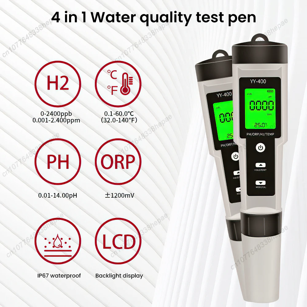 4in1 Water Quality Tester Meter Portable PH ORP H2 Temperature Hydrogen-rich Purity Detector Pool Hydroponic Nuclear Wastewater