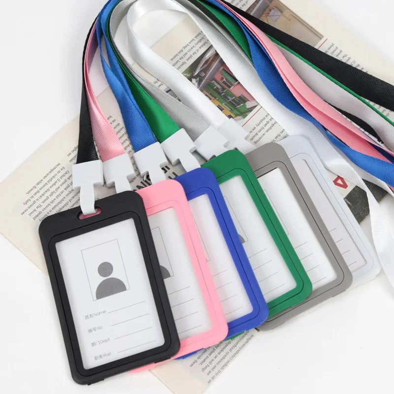 Unisex etui na dowód osobisty smycz etui na plakietki rękaw identyfikacyjny podwójny przezroczysty biznesowy pasek szkolny na szyję