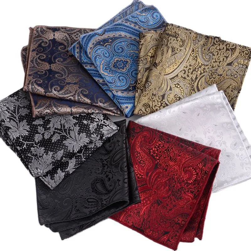 Popular Square silk cashew flower Handkerchief For Men Gentlemen Jacquard Pocket Towel For New Year Wedding Party Christmas Gift