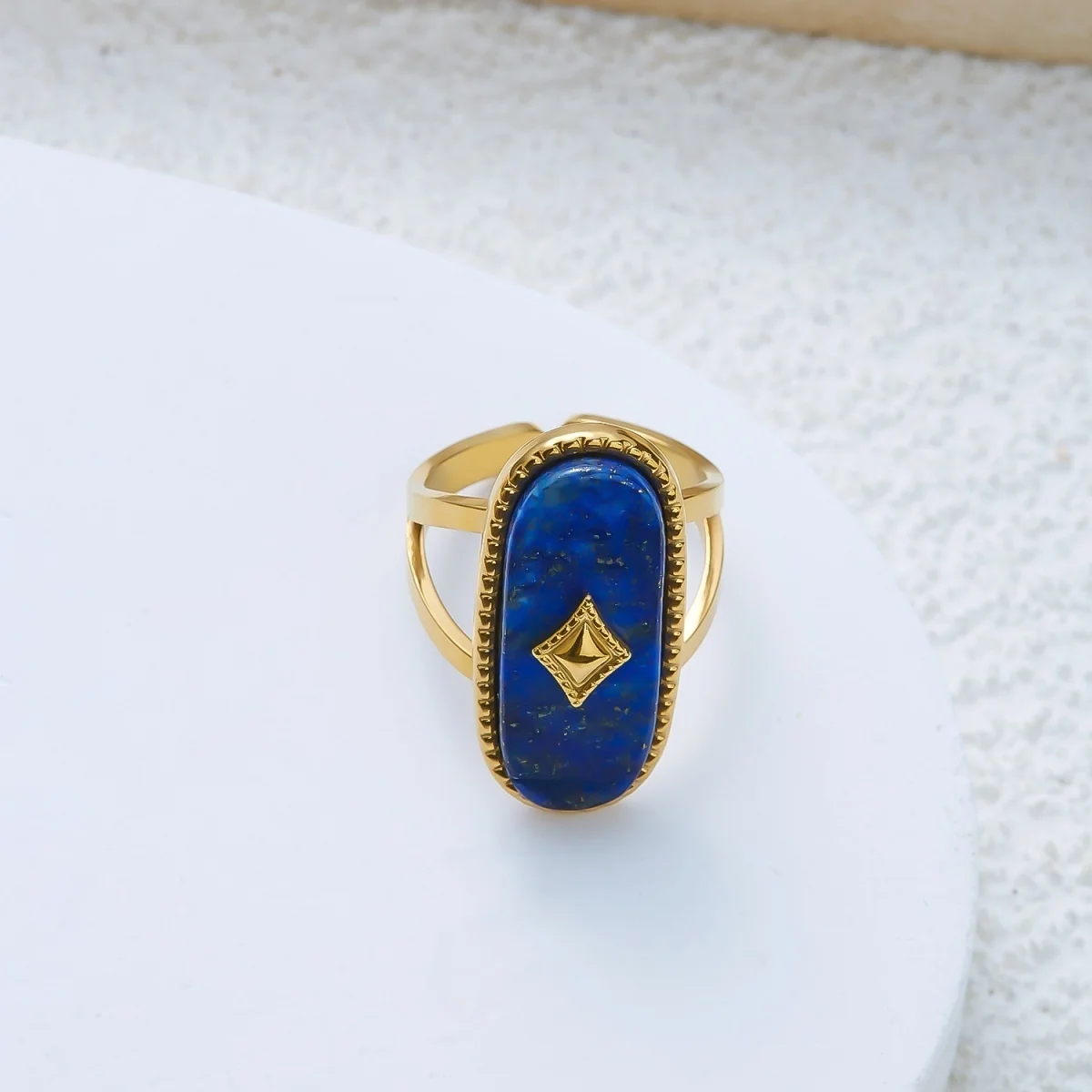 Edelstahl-Rechteck-Naturstein-Emaille-Fingerringe für Damen und Herren, königlicher Vintage-geometrischer Imitationsperlenring, Schmuck – Detail 23