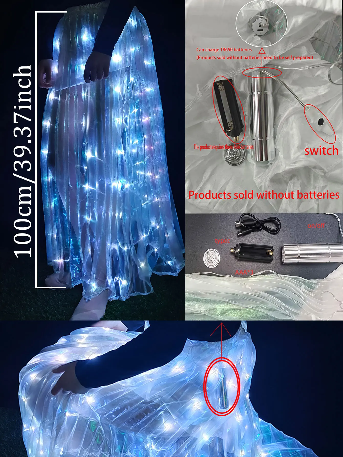 

LED skirt, pleated dance skirt, elegant transparent white light celebration performance costume for the stage.