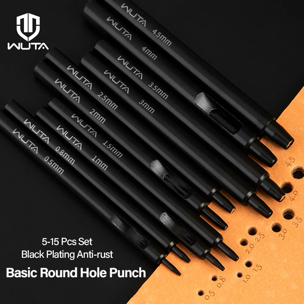 

WUTA 5-15Pcs Basic Black Anti-rust Leather Hollow Punch Set Round Hole Puncher DIY Craft Working Tools Kit for Belt, Watch Strap