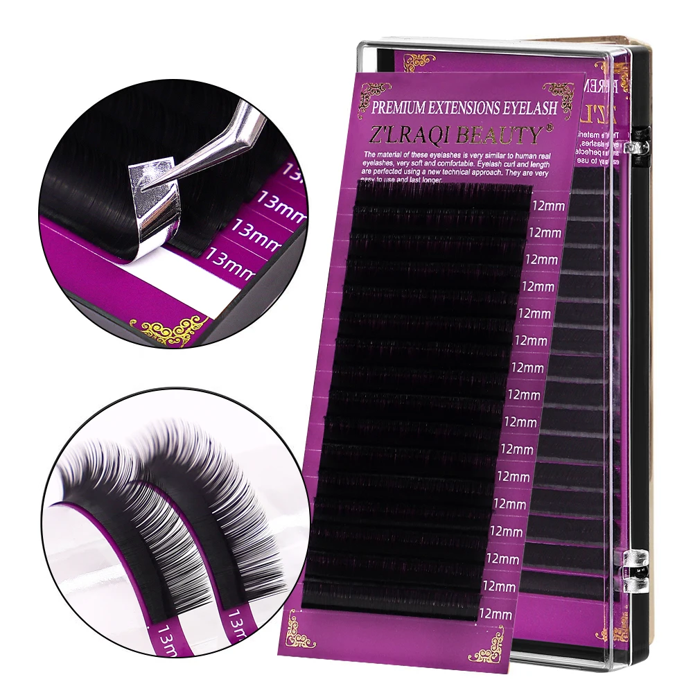 16Rows Classic Individual Eyelash Extension Lashes Matte Black Professional Soft Natural