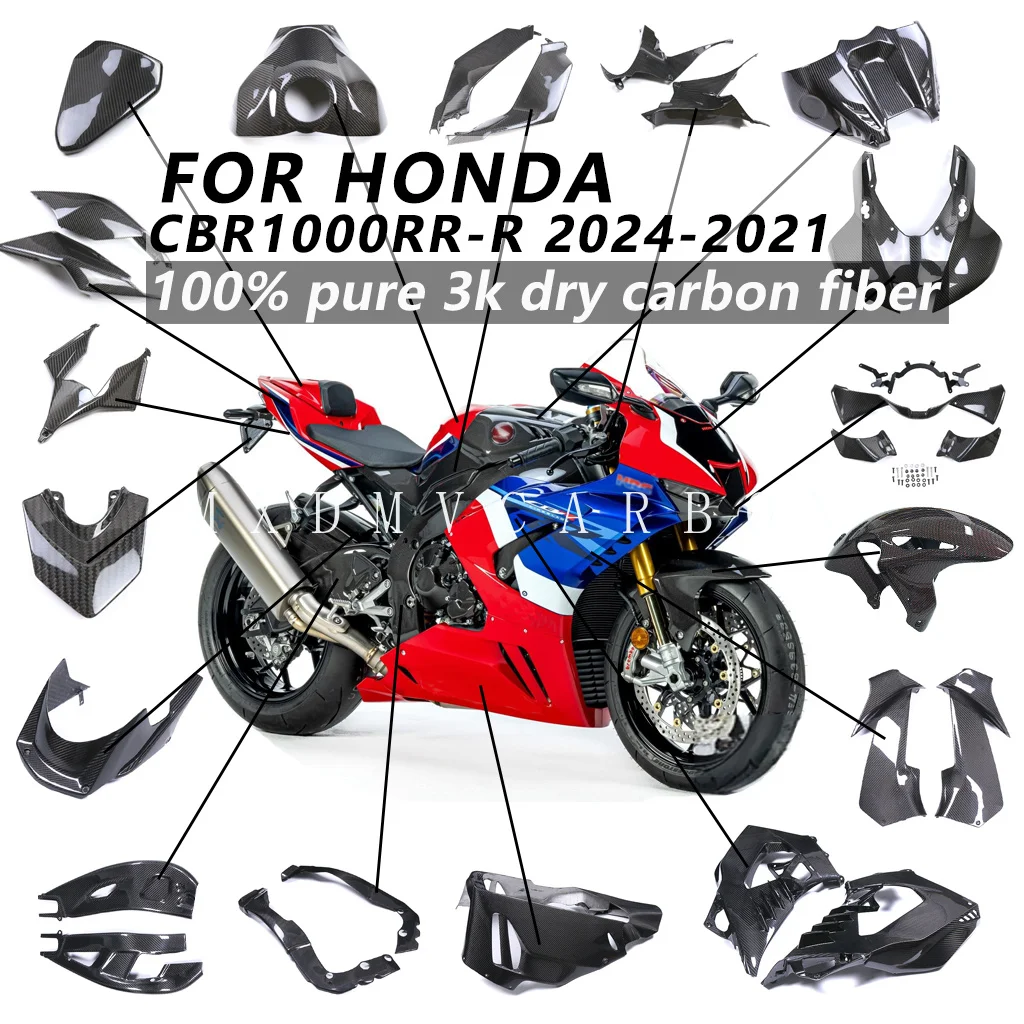 Für HONDA CBR1000RR-R SP 2024-2021 Motorradteile Trockene Kohlefaser-Kotflügel Tankabdeckung Seitenverkleidung Komplette Verkleidungssätze