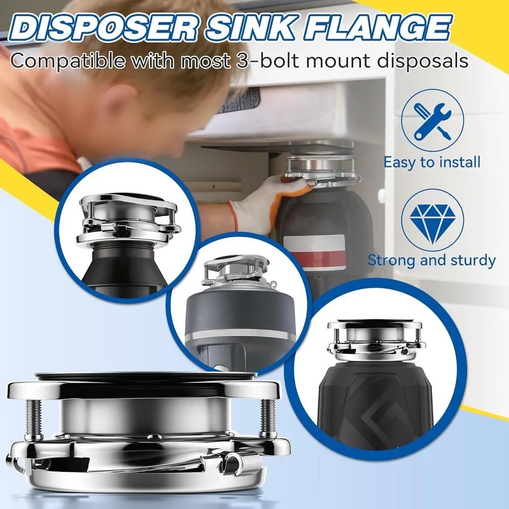 Garbage Disposal Flange Kit 3 Bolt Mount Stainless Steel Kitchen Sink Flange Kit For Kitchen Waste Disposer Replacement Part