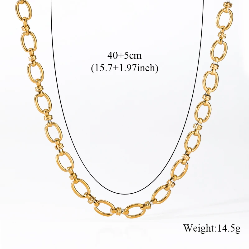 EILIECK 316L Edelstahl Goldfarben Kette Statement Halskette Armband für Damen Charm Einfacher Schmuck Bijoux Schmuckset Geschenk – Detail 6