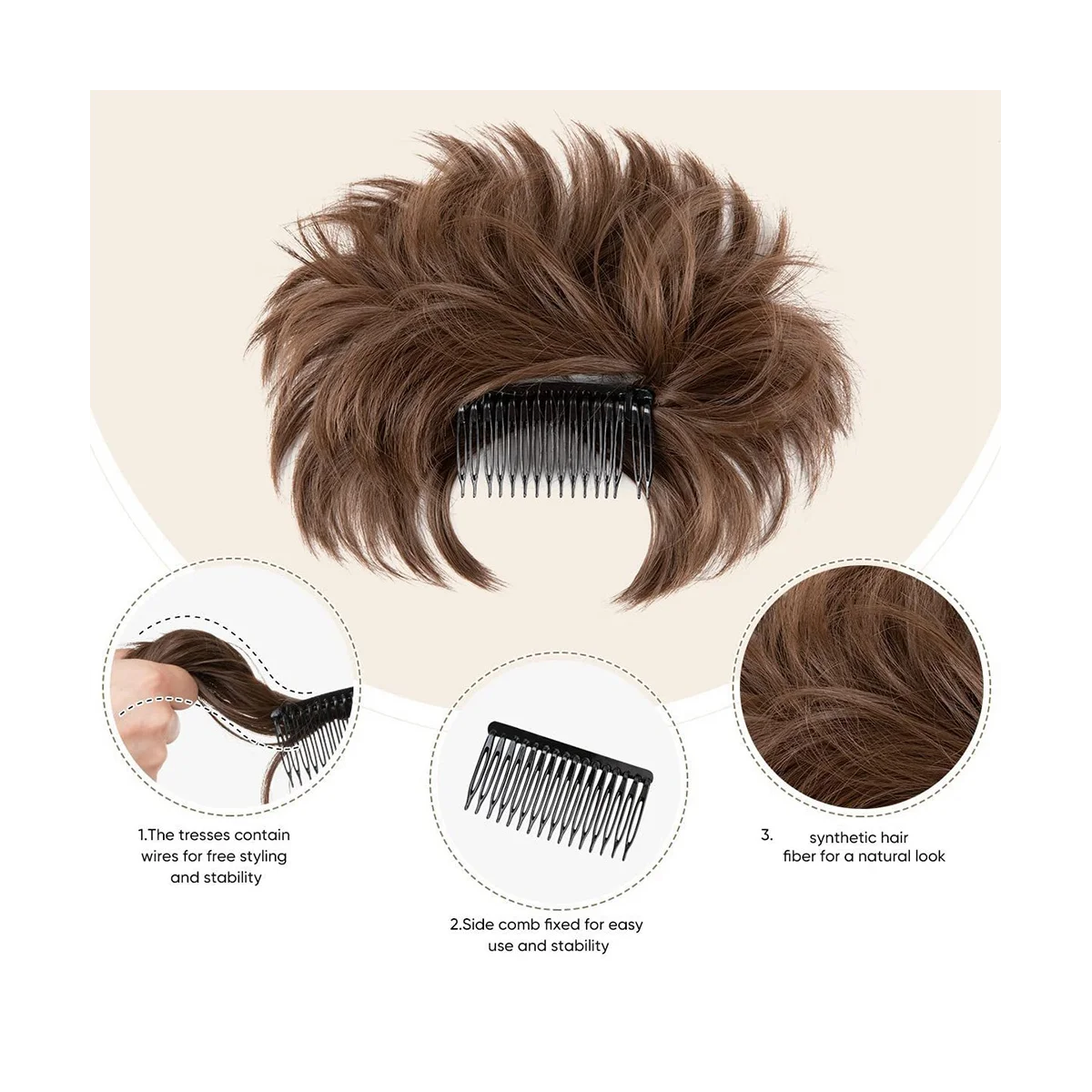 Hiasan rambut cepol berantakan, klip sisir samping dalam rambut cepol rumbai, hiasan rambut Updo untuk wanita dapat diatur