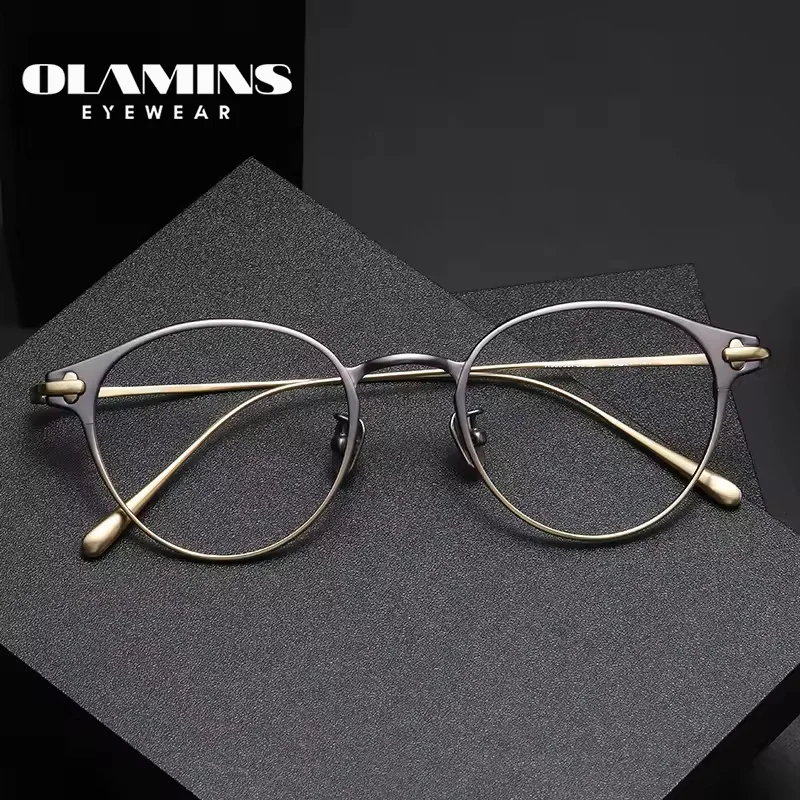 

OLAMINS​ Stepper Titanium Eyeglass Frames Gun Optic Matte Black Eyeglass Retro Oval Frames Optic For Men Women Respect-dome