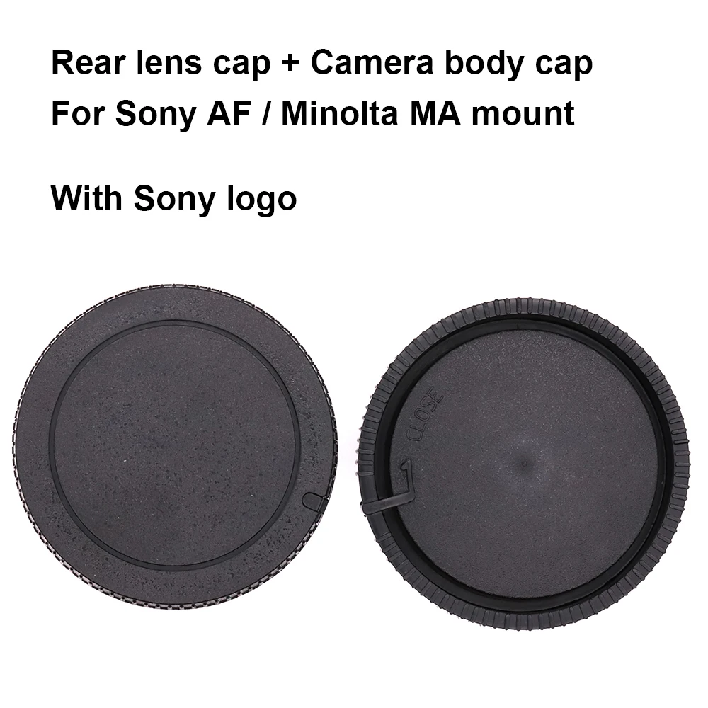 For SONY AF / Minolta MA mount Rear Lens Cap + Camera Body Cap Set Plastic Black without / with Sony logo