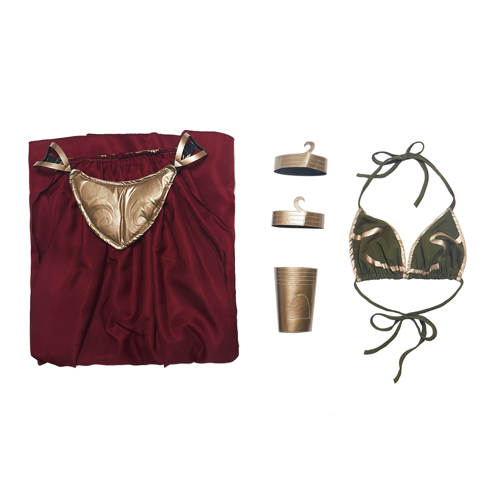 New Sexy Film Princess Cosplay Outfit Leia Slave Costume Dress Gold Bra and Skirt Accessories Halloween Masquerade Party Dress