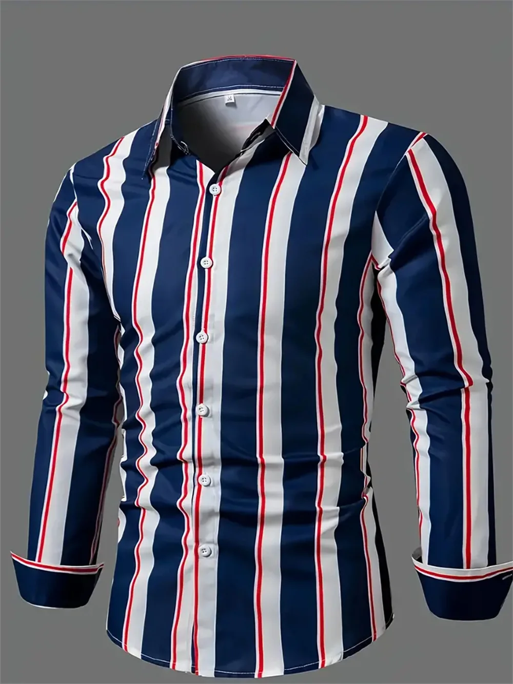 Men\'s shirt striped casual suit clothing soft and comfortable material striped gradient color suit lapel men\'s outdoor plus size