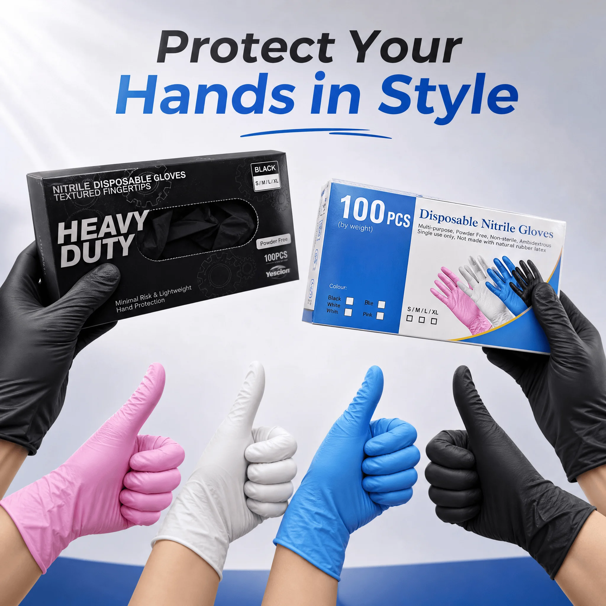 Disposable Nitrile Gloves 20/100Pcs Powder‑Free S/M/L/XL Pink White Blue Black Multi‑Color Work Gloves for Cleaning Kitchen Tattoo Household Protective Gloves