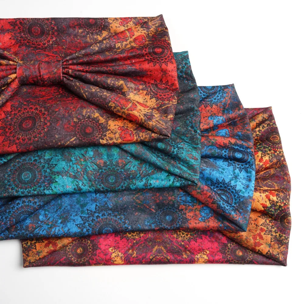 Stretch Boho Headbands Cotton Mandala Flower Knotted Headwrap Wide-brimmed Sweat-wicking Workout Head Bands Hair Accessories