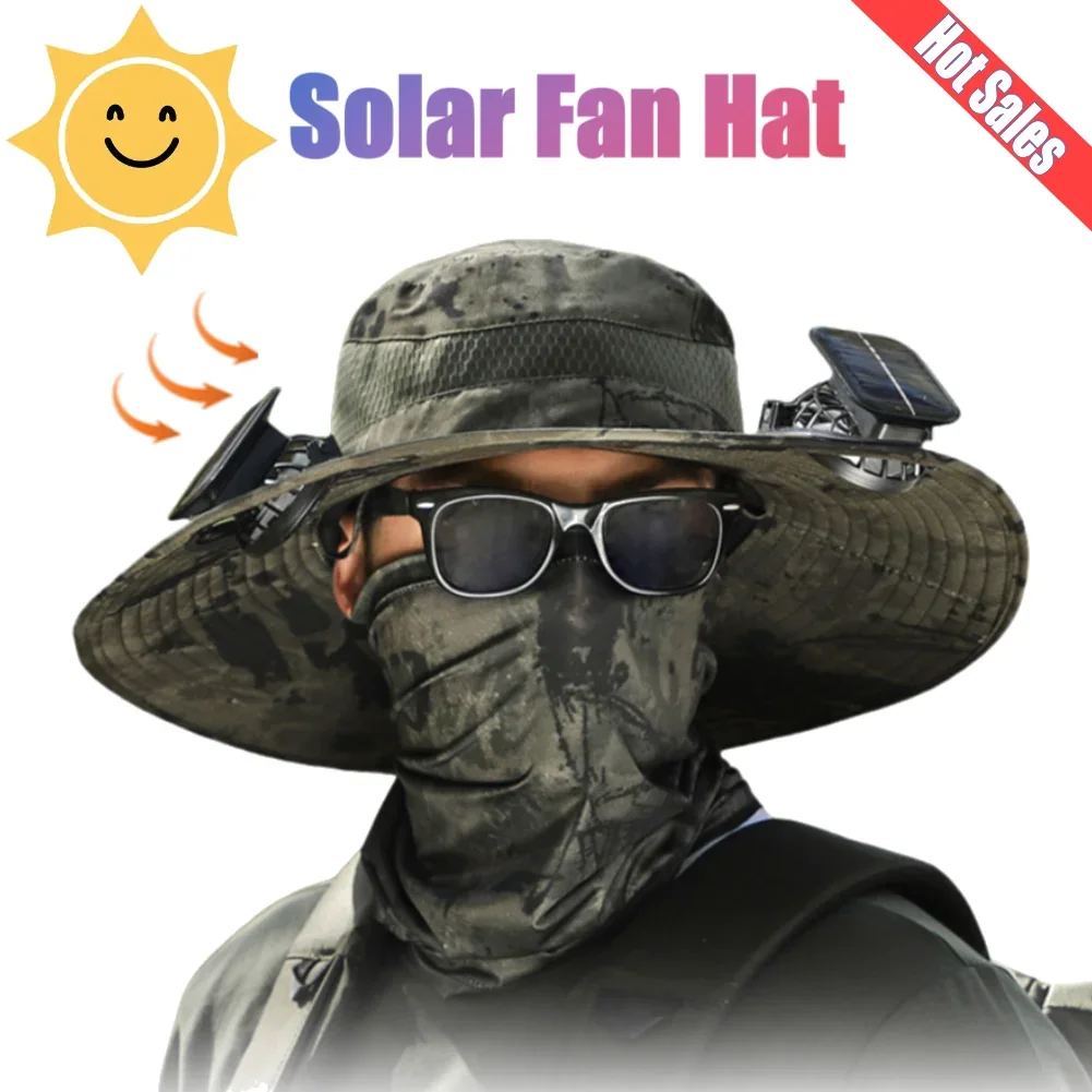

Solar Fan Hat Usb Rechargeable UV Dual Cooling Fan Fishing Hat Fisherman Hiking Mountaineering Sun Hat Portable Fan Hat