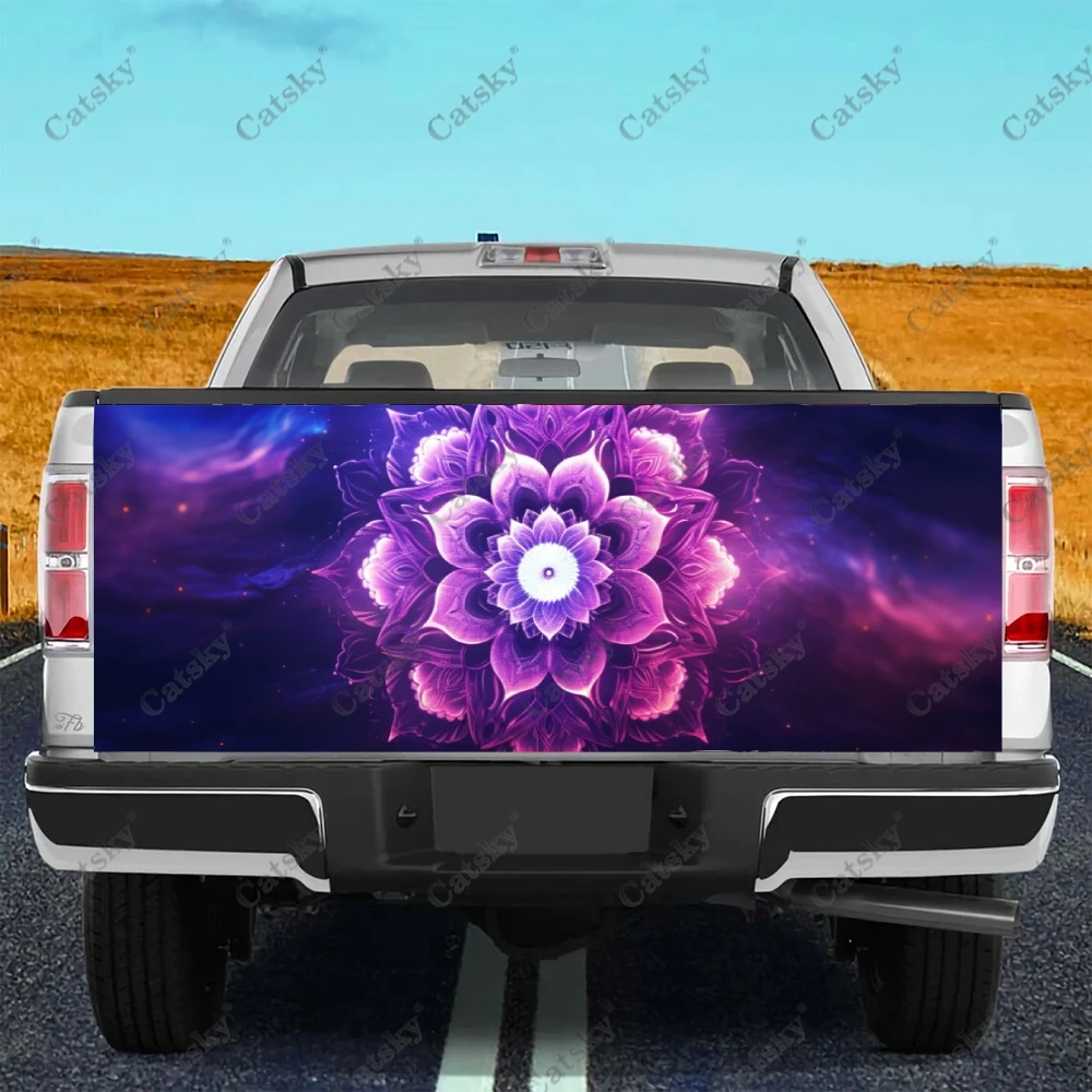 Colorful Gradient Mandala Flower Truck Tailgate Wrap Professional Grade Material Universal Fit for Full Size Trucks Weatherproof